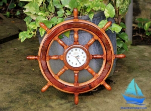 Đồng hồ vô lăng bánh lái tàu gỗ trang trí treo tường 60cm