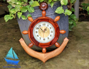 Mỏ neo tàu gỗ trang trí treo tường có đồng hồ 60cm