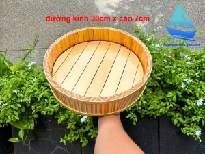 Thố tròn gỗ 30cm đựng sushi sashimi cá hồi hải sản