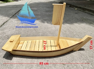Thuyền gỗ 85cm trang trí hải sản, setup đồ lẩu cho nhà hàng