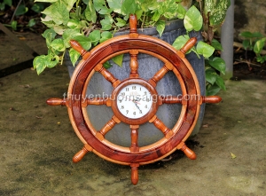 Đồng hồ vô lăng bánh lái tàu gỗ trang trí treo tường 60cm