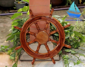 Bánh lái vô lăng tàu gỗ trang trí treo tường 60cm